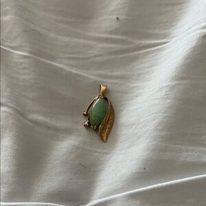 Gold-Tone Green Stone Leaf Pendant Necklace - Women’s Jewelry